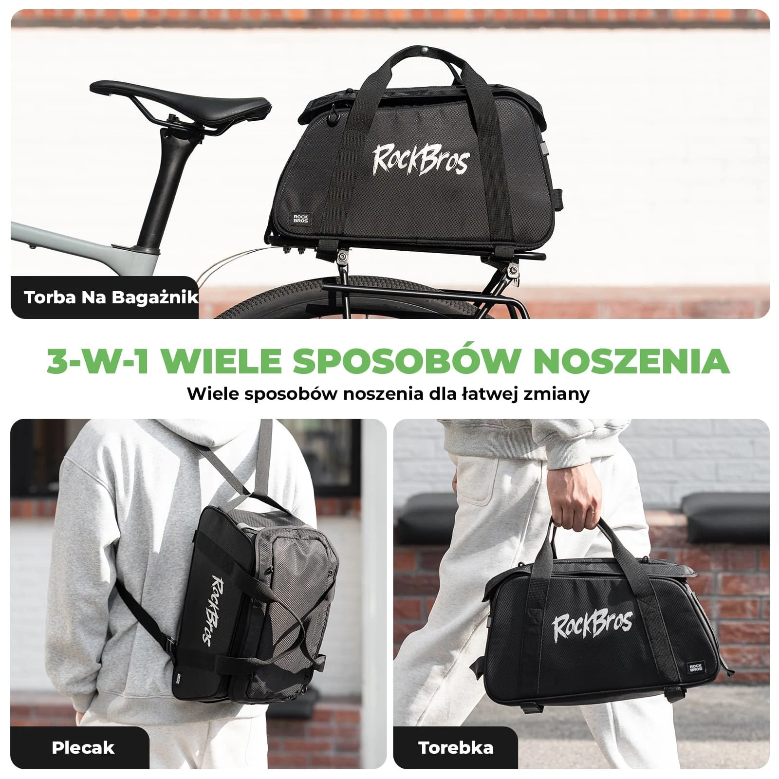 Torba na bagażnik rowerowy Rockbros A41 10,5 l plecak na ramię wodoodporna