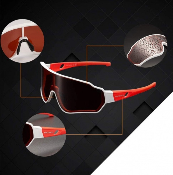 Okulary rowerowe / sportowe z polaryzacją ROCKBROS UV400 (10162) biało-czerwone