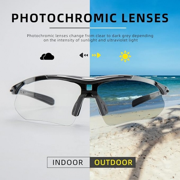 Okulary rowerowe / sportowe fotochrom ROCKBROS UV400 czarne (10143)