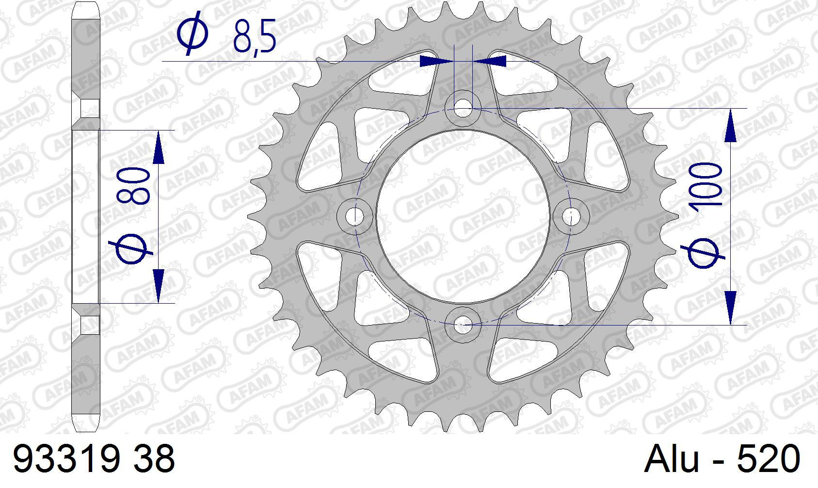 AFAM Zębatka tylna aluminiowa do łańcucha 520 kod 93319-38