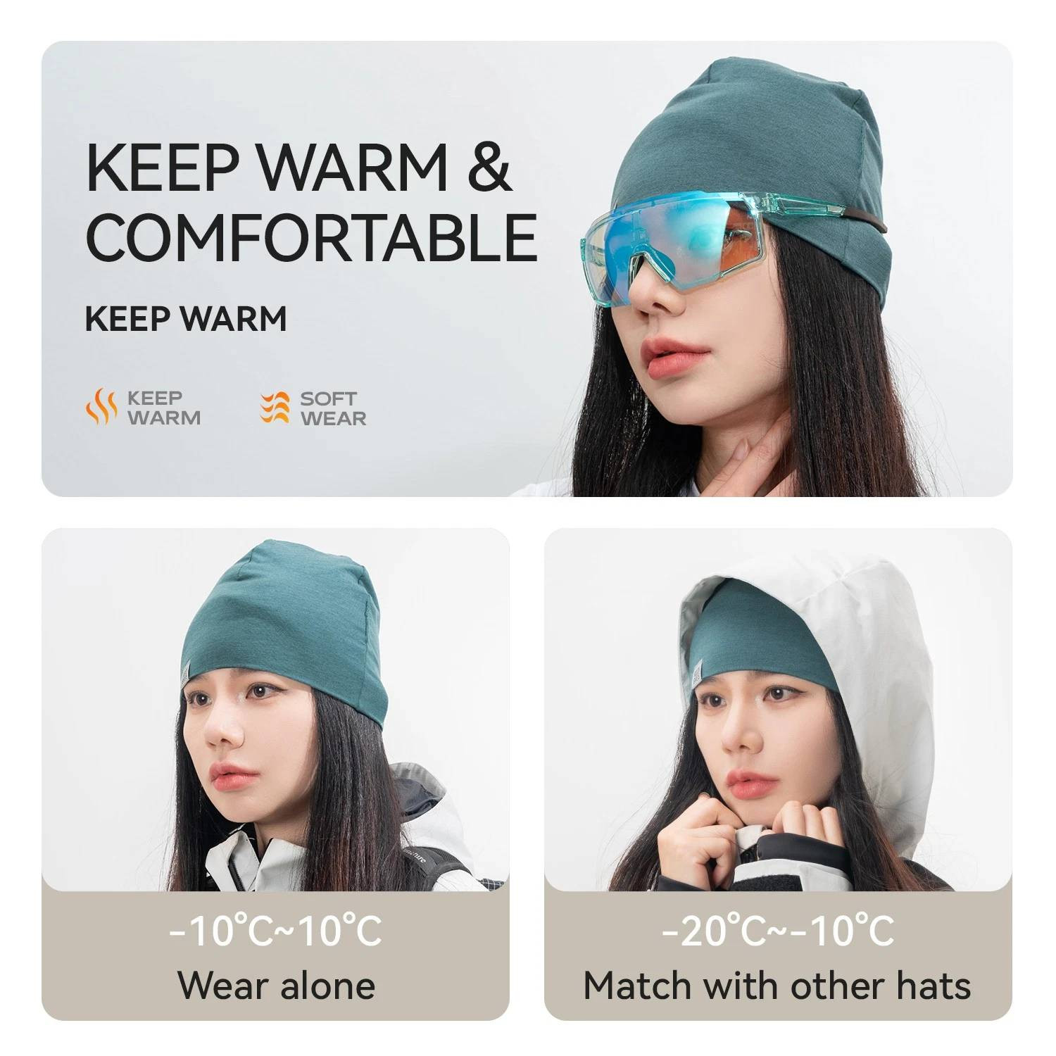 Czapka rowerowa, do biegania, sportowa, pod kask, elastyczna ROCKBROS wełna, Tencel, niebieska 18250005