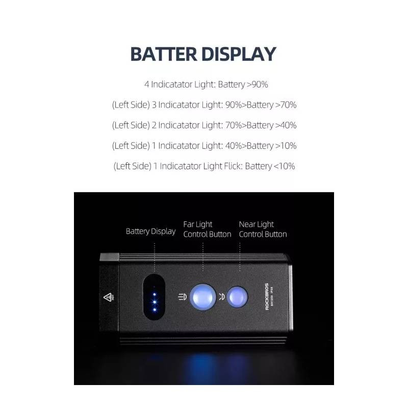 ROCKBROS BR2000 Lampka rowerowa przednia 2000LM USB IPX6 POWERBANK