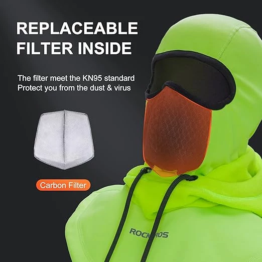 Kominiarka z kapturem na kask rowerowy narciarski Rockbros zielona fluo