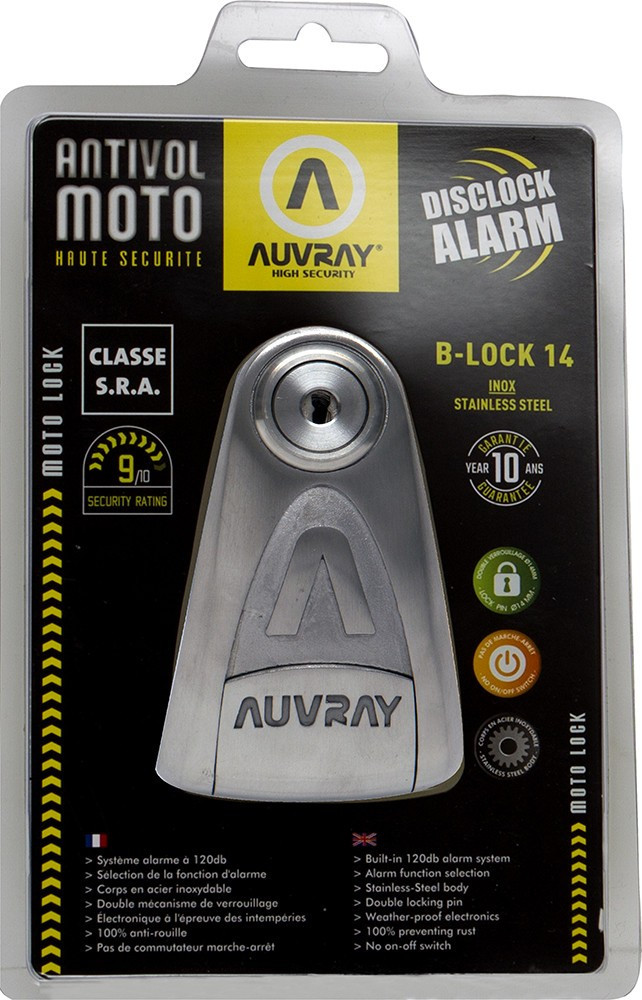 AUVRAY blokada na tarczę z alarmem B-LOCK 14 INOX - stal nierdzewna, średnica bolca 14mm (klasa S.R.A. oraz ART)