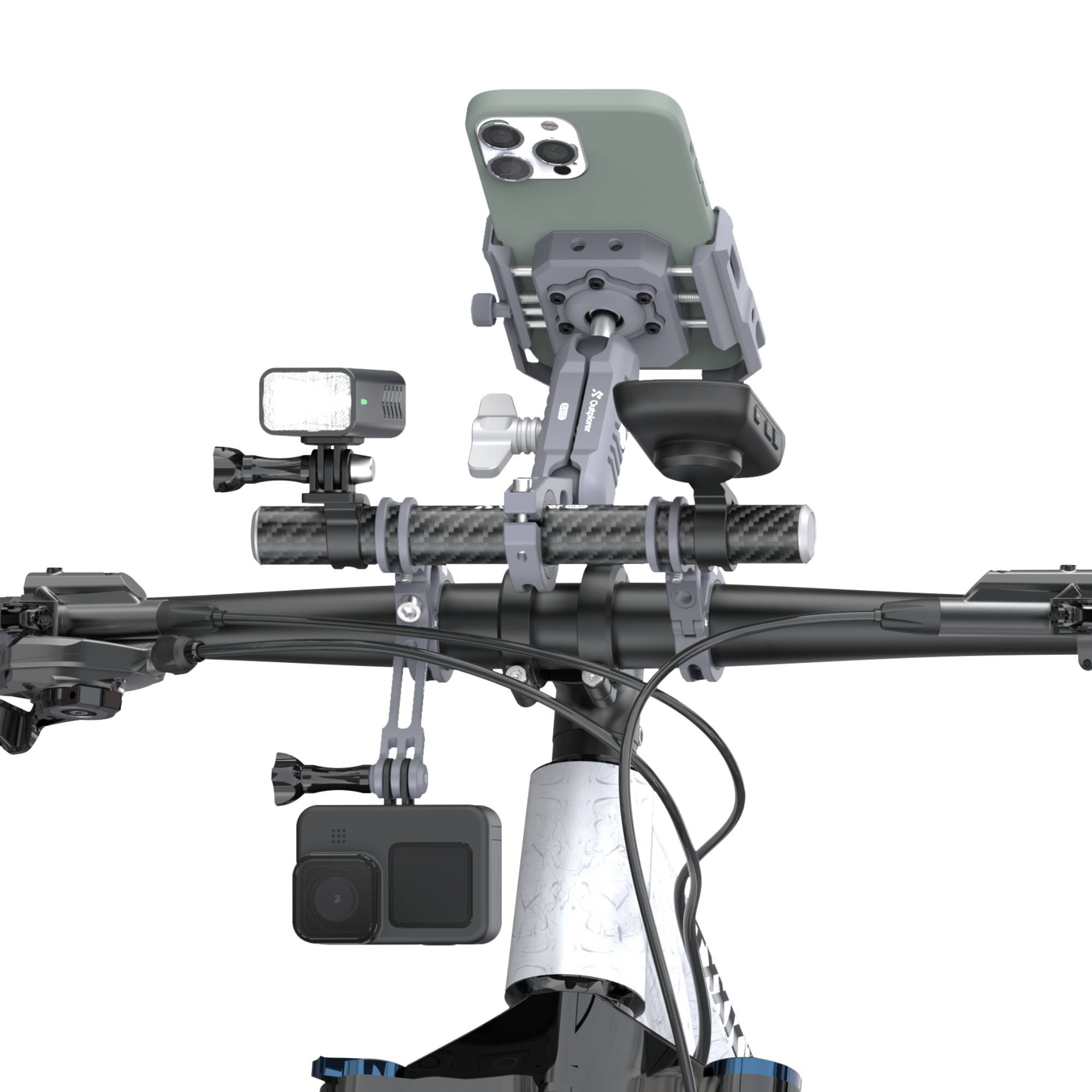 Zestaw wielofunkcyjny - uchwyt na kamerę/telefon/GoPro/licznik/lampkę montowany na kierownicę Outplorer H1000