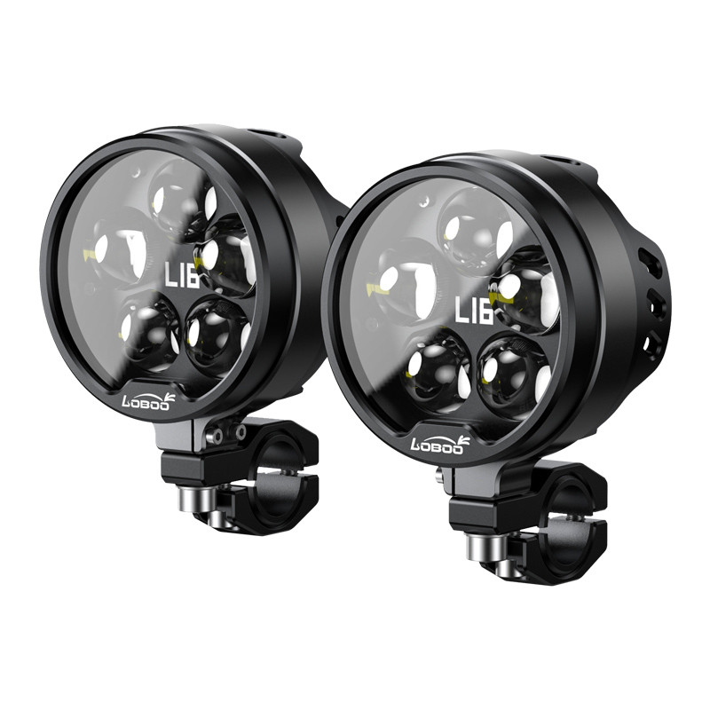 LOBOO L16 lampy LED drogowe i mijania pomocnicze, 19 000 Lumenów, 8-stopniowa skala świecenia, homologacja, czarne, zestaw