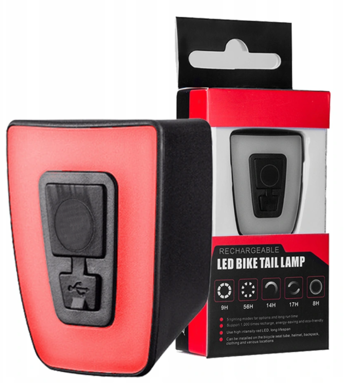 Lampka rowerowa tylna, na sztyce ROXAR na kask USB IPX5 20LM