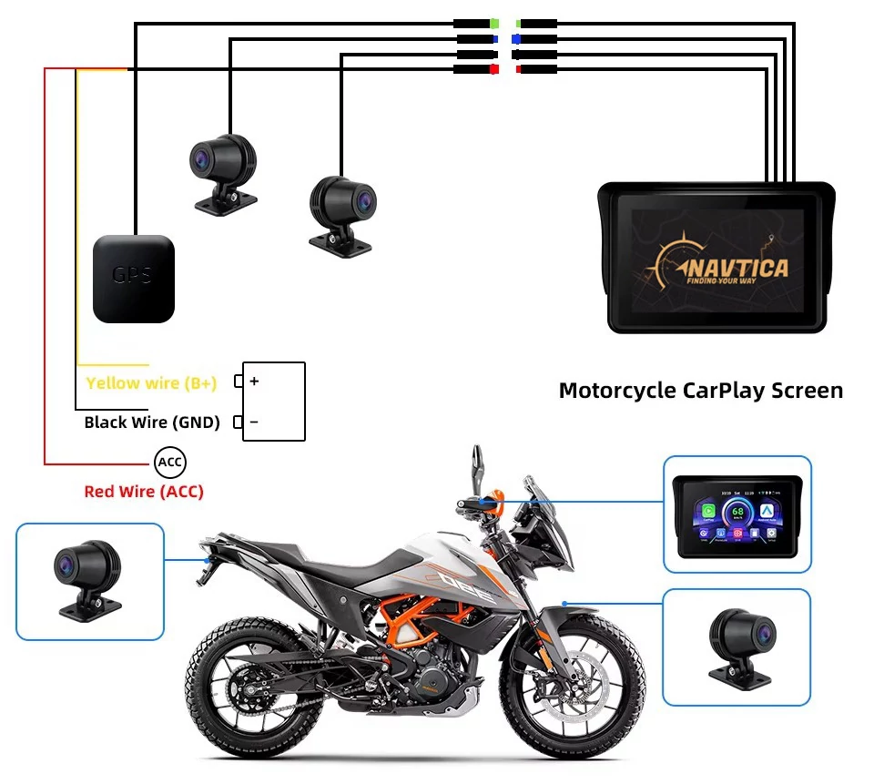 Ekran nawigacyjny z kamerami i GPS NAVTICA APEX CAM 5' do motocykla Android Auto / Apple CarPlay