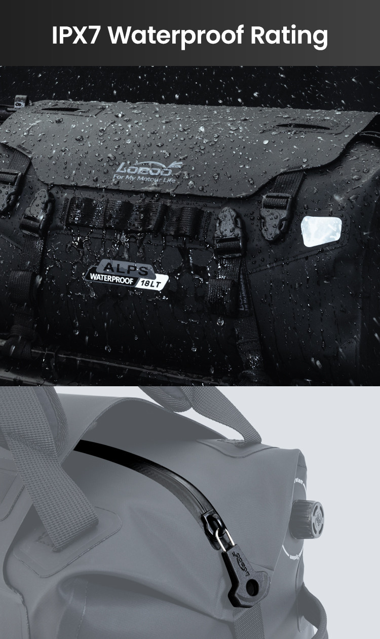 LOBOO ALPS Torba motocyklowa TPU 18L, IPX7, Molle, czarna