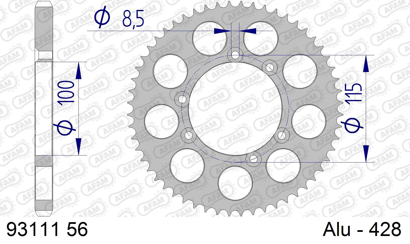 AFAM Zębatka tylna aluminiowa do łańcucha 428 kod 93111-56