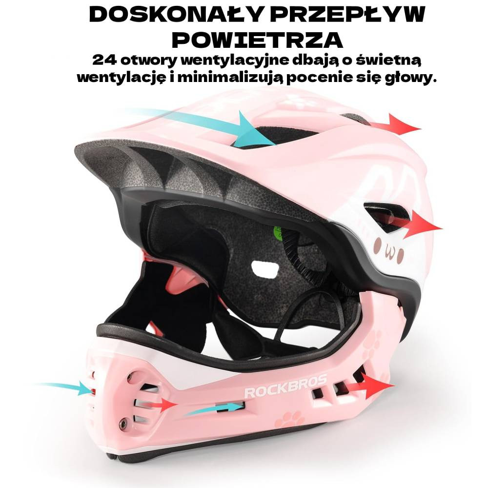 Kask dziecięcy z odpinana szczęką 2w1 ROCKBROS TT-32001 Różowy pink