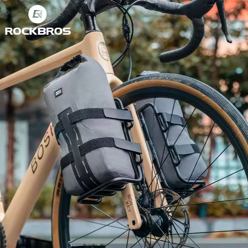 Rockbros torba, sakwa na przedni widelec + zestaw do montażu. Regulowana pojemność 2-2,7L