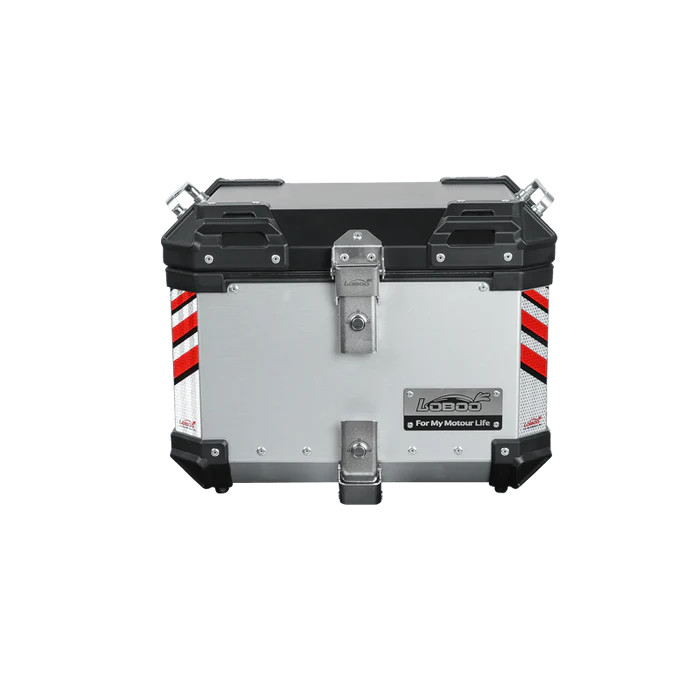 LOBOO PIKE Kufer centralny srebrny 36L, aluminium, 2 zamki, wodoodporne, wewnętrzna siatka/paski mocujące bagaż