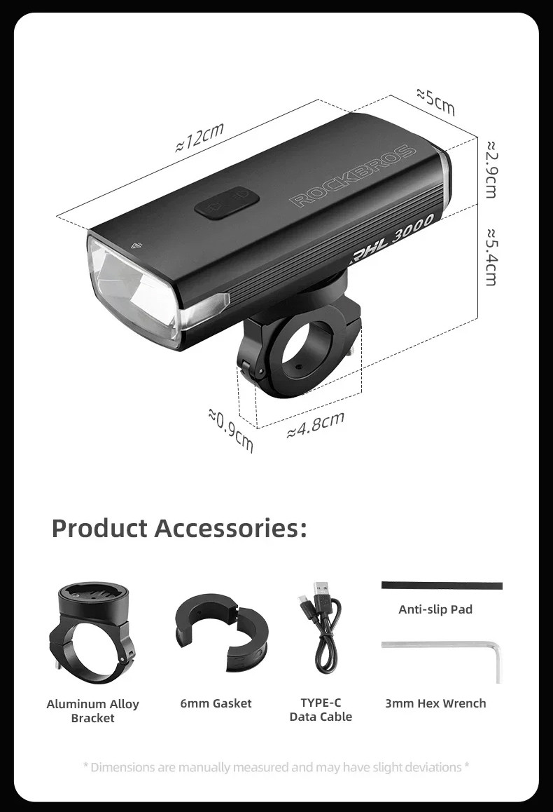 Lampka rowerowa przednia ROCKBROS RHL 3000 LM USB IPX POWERBANK