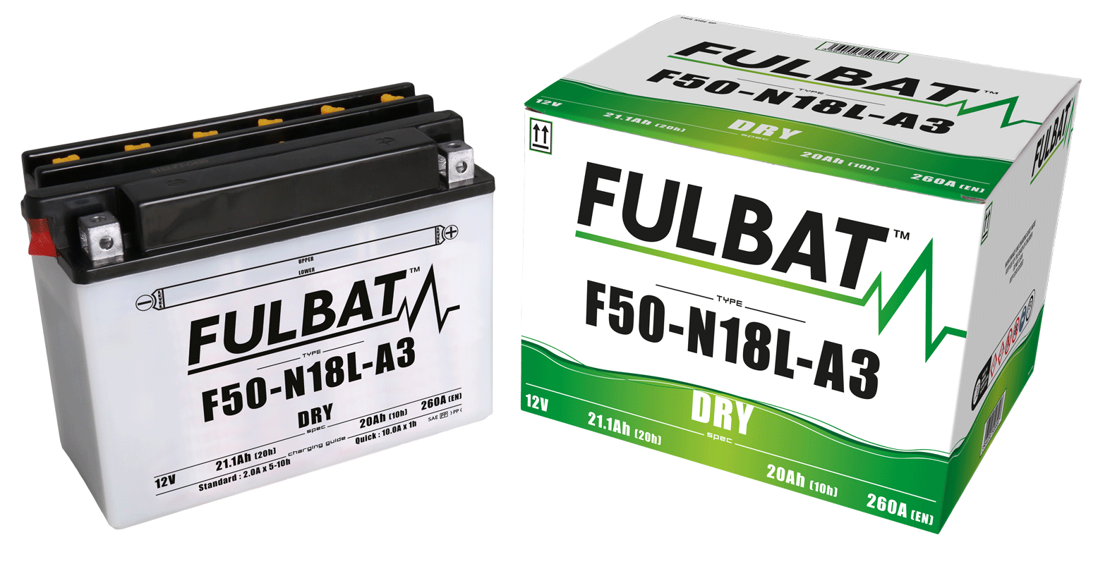Akumulator FULBAT FUL DRY - F50-N18L-A3 / Y50-N18L-A3 (suchy, obsługowy, kwas w zestawie)