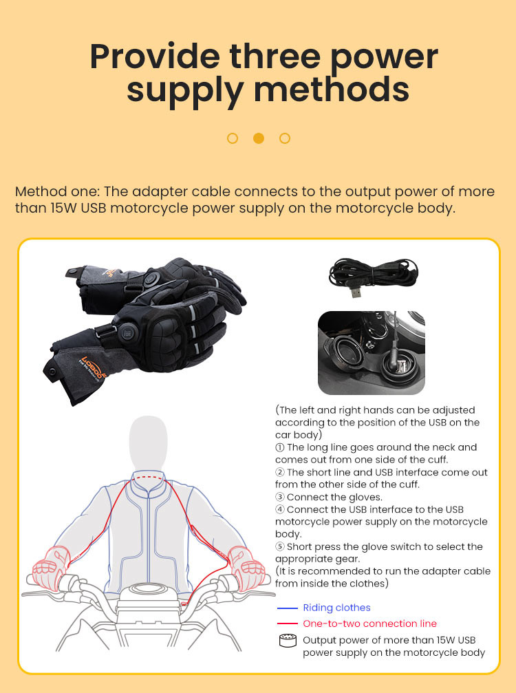 LOBOO Podgrzewane rękawice motocyklowe Czarne rozm.2XL