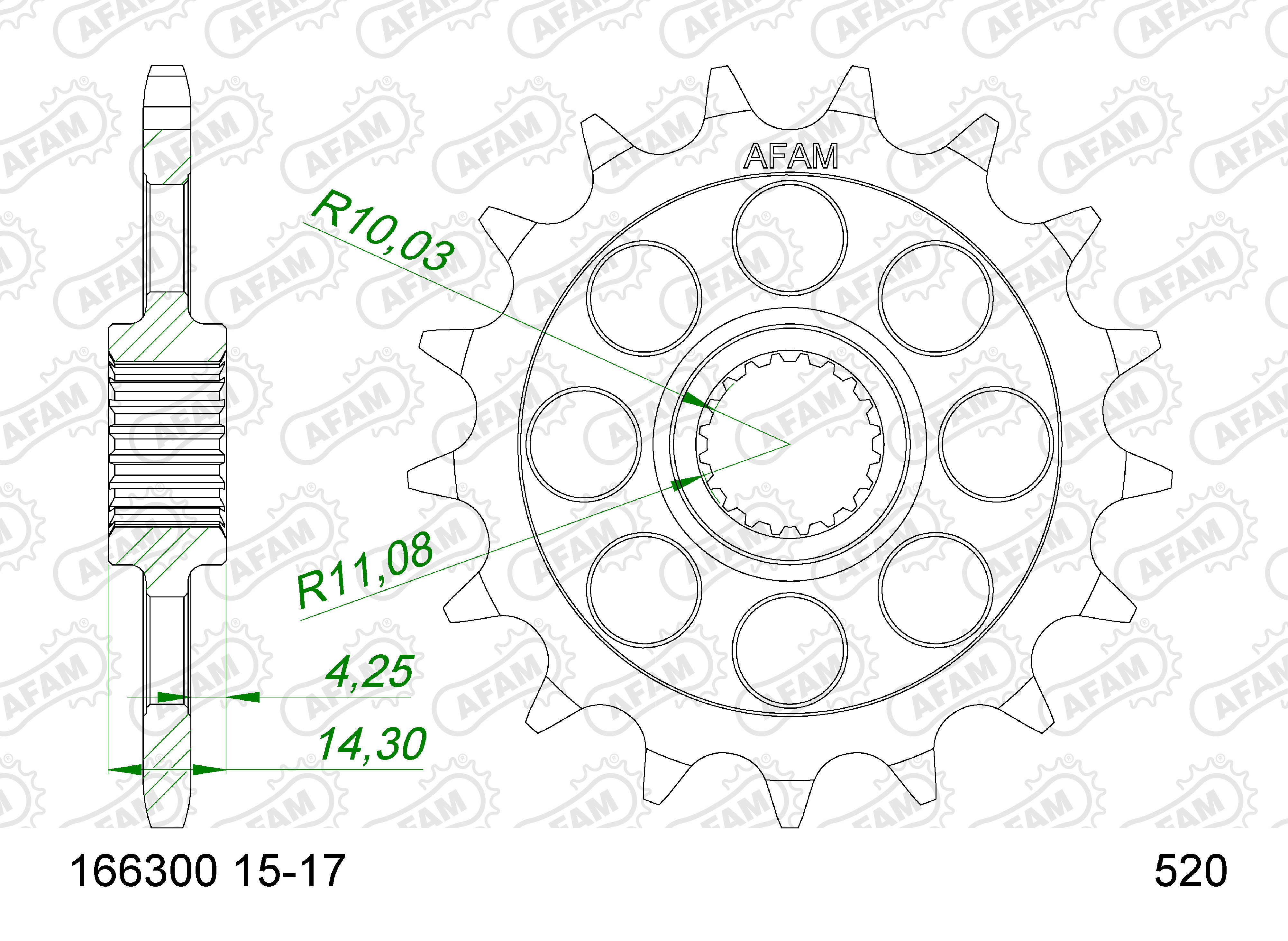 AFAM Zębatka przednia do łańcucha 520 kod 166300-16