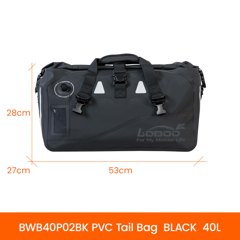 LOBOO Torba motocyklowa PVC czarna 40L (z kieszenią separacyjną na mokre rzeczy)