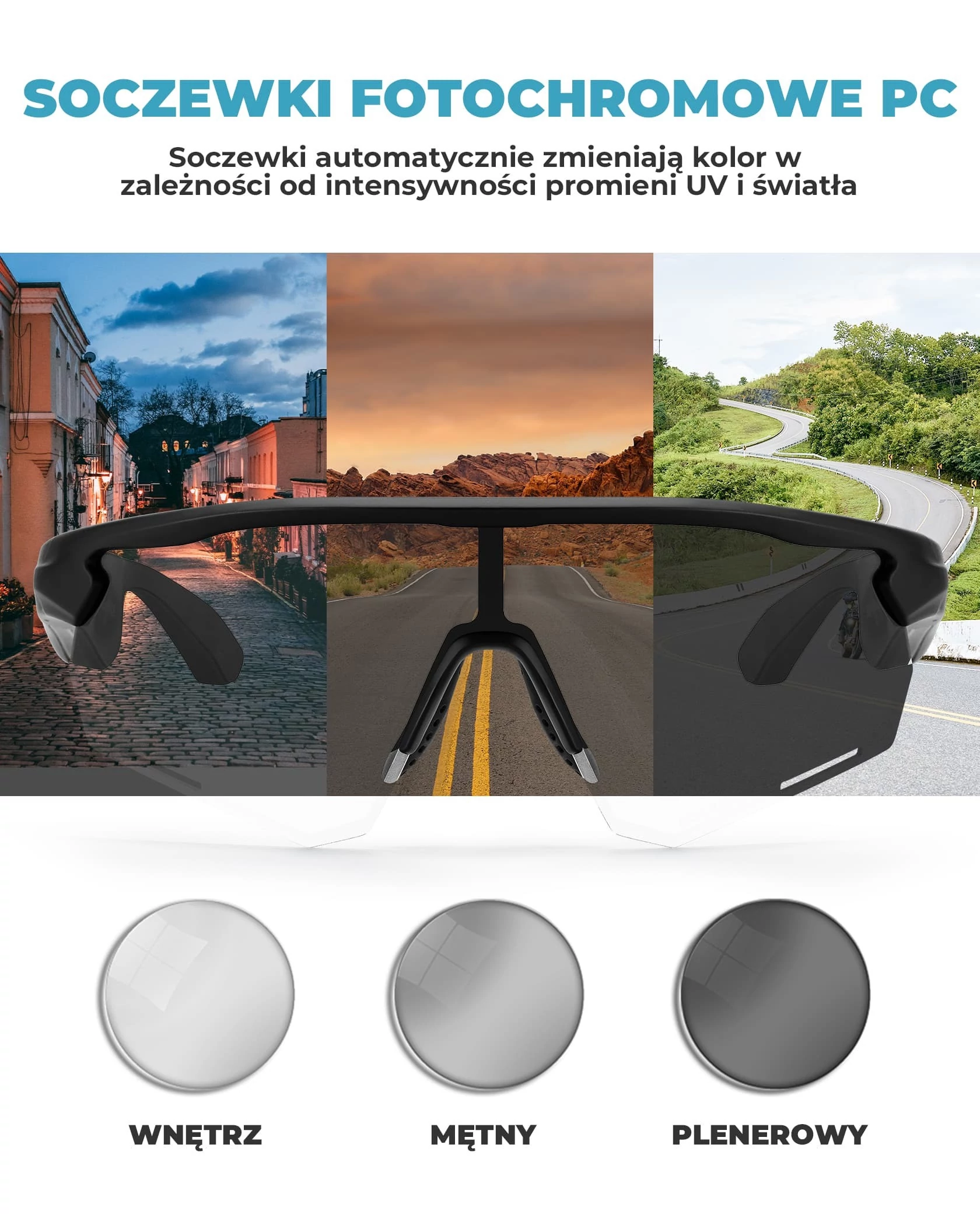 Okulary rowerowe fotochromatyczne UV400 z bluetooth i głośnikami ROCKBROS BT