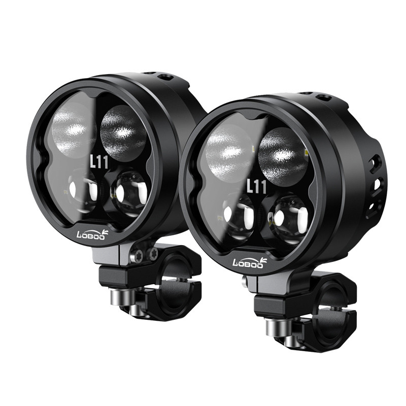 LOBOO L11 lampy LED drogowe i mijania pomocnicze 15 000 Lumenów, 8-stopniowa skala świecenia, homologacja, czarne, zestaw