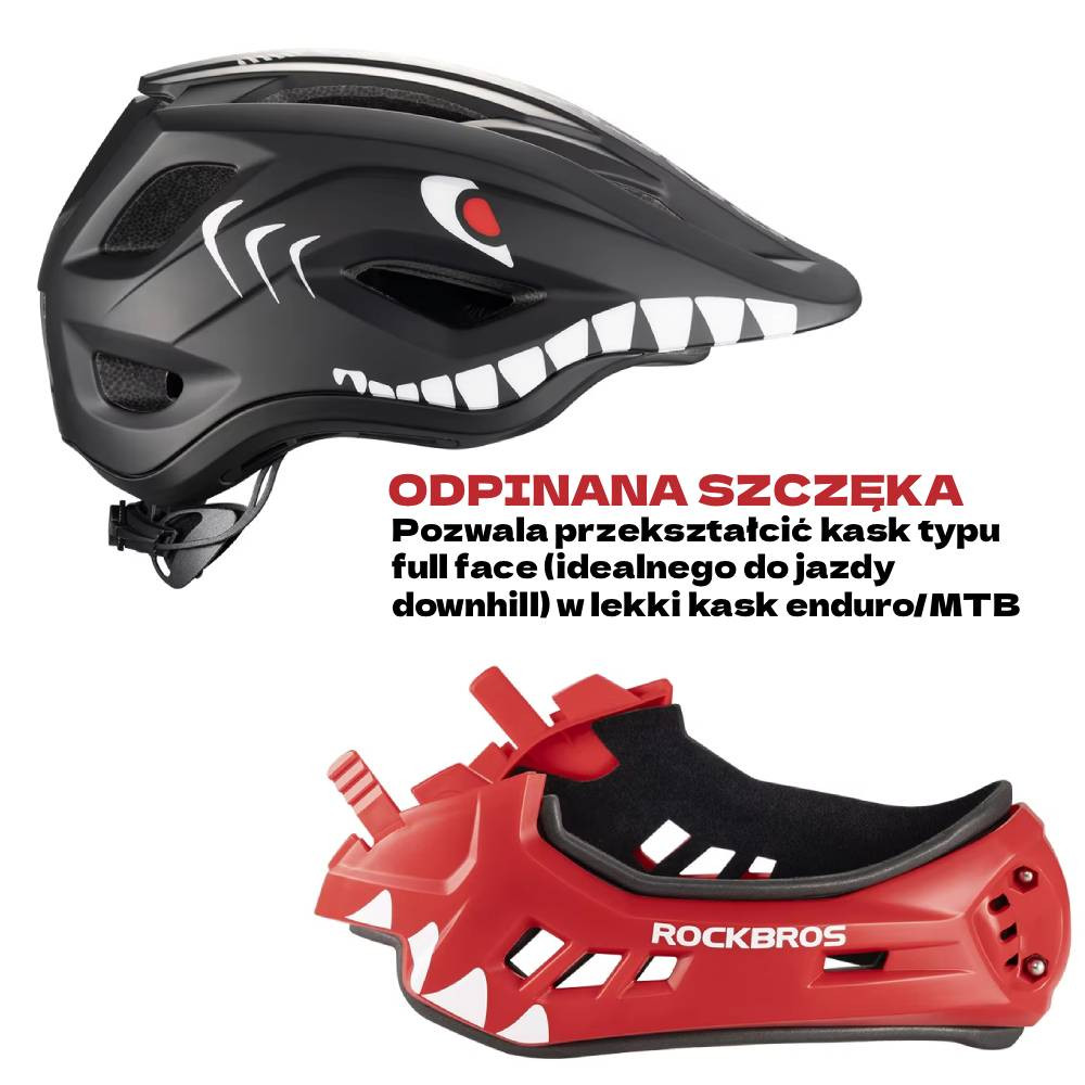 Kask dziecięcy z odpinana szczęką 2w1 ROCKBROS TT-32005 Red Shark czerwony