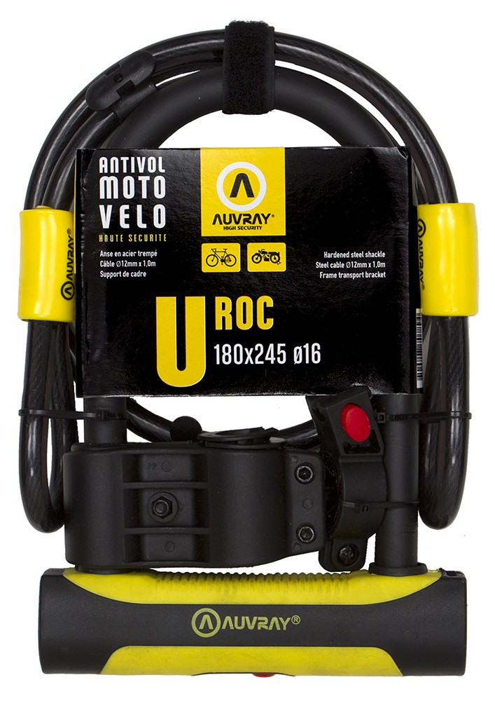 AUVRAY zapięcie U-LOCK U-ROC z linką 100cm - 180 x 245mm, średnica bolca 14mm, średnica linki 12mm