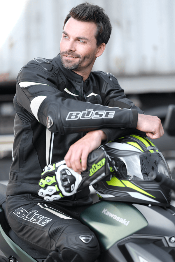 Spodnie motocyklowe skórzane męski BUSE Imola czarno-białe 102520