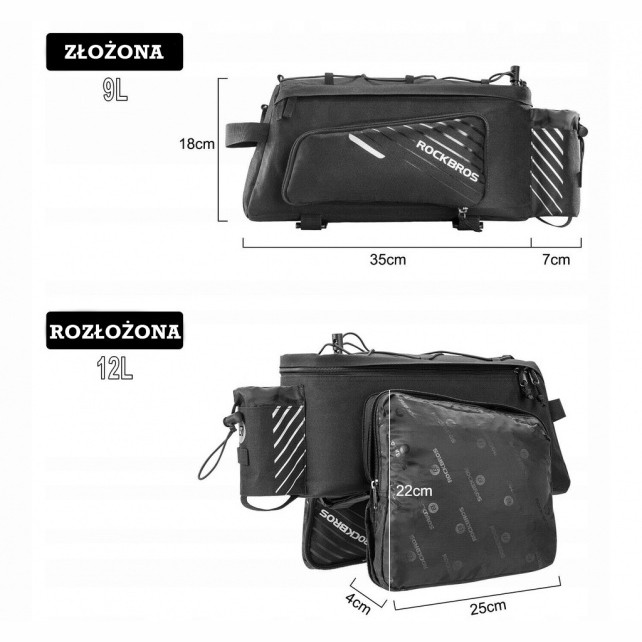 Sakwa, torba rowerowa na bagażnik duża 12L Rockbros A9-BK