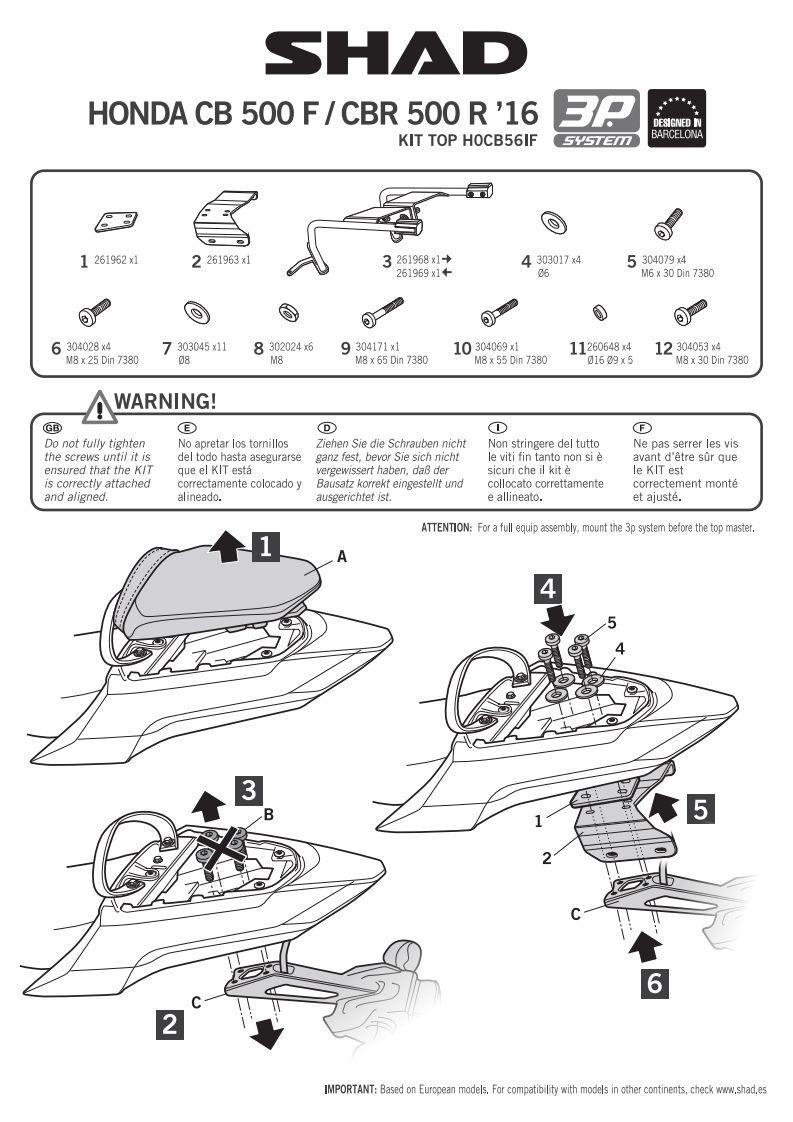 STELAŻ KUFRA BOCZNEGO 3P SHAD DO HONDA CB500 F/R