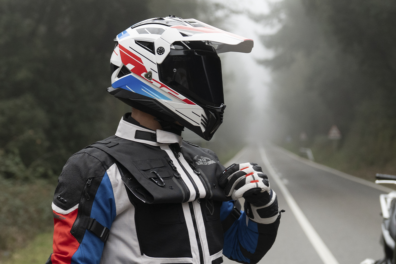 KURTKA LS2 BREAKOUT MAN GREY BLUE RED