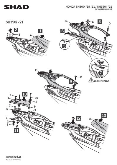 STELAŻ KUFRA TYŁ SHAD DO HONDA SH 300i - 350i