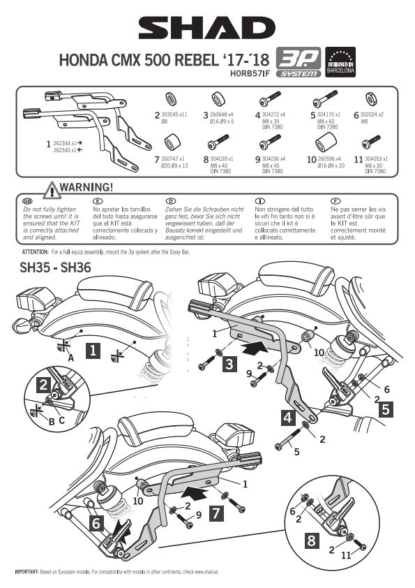 STELAŻ KUFRA BOCZNEGO 3P SHAD DO HONDA CMX500