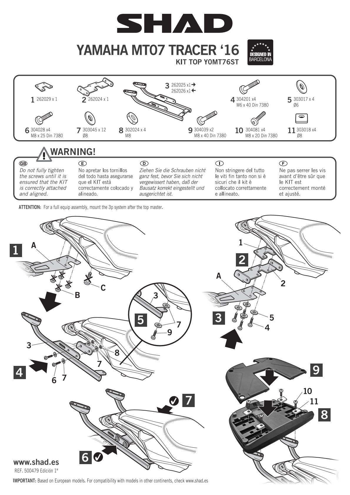 STELAŻ KUFRA TYŁ SHAD DO YAMAHA MT 07